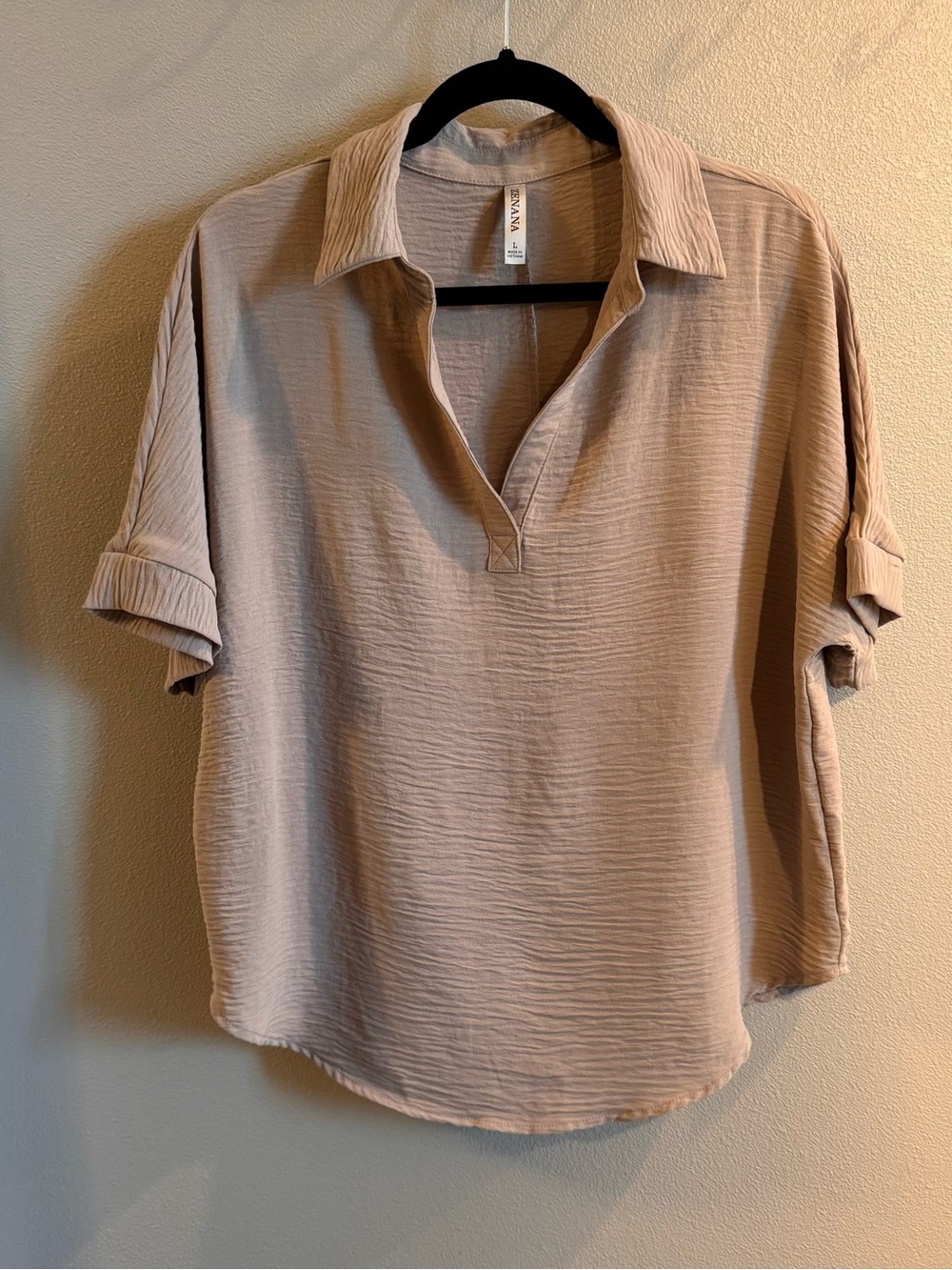 Zenana Outfitters Beige Front Collar Top